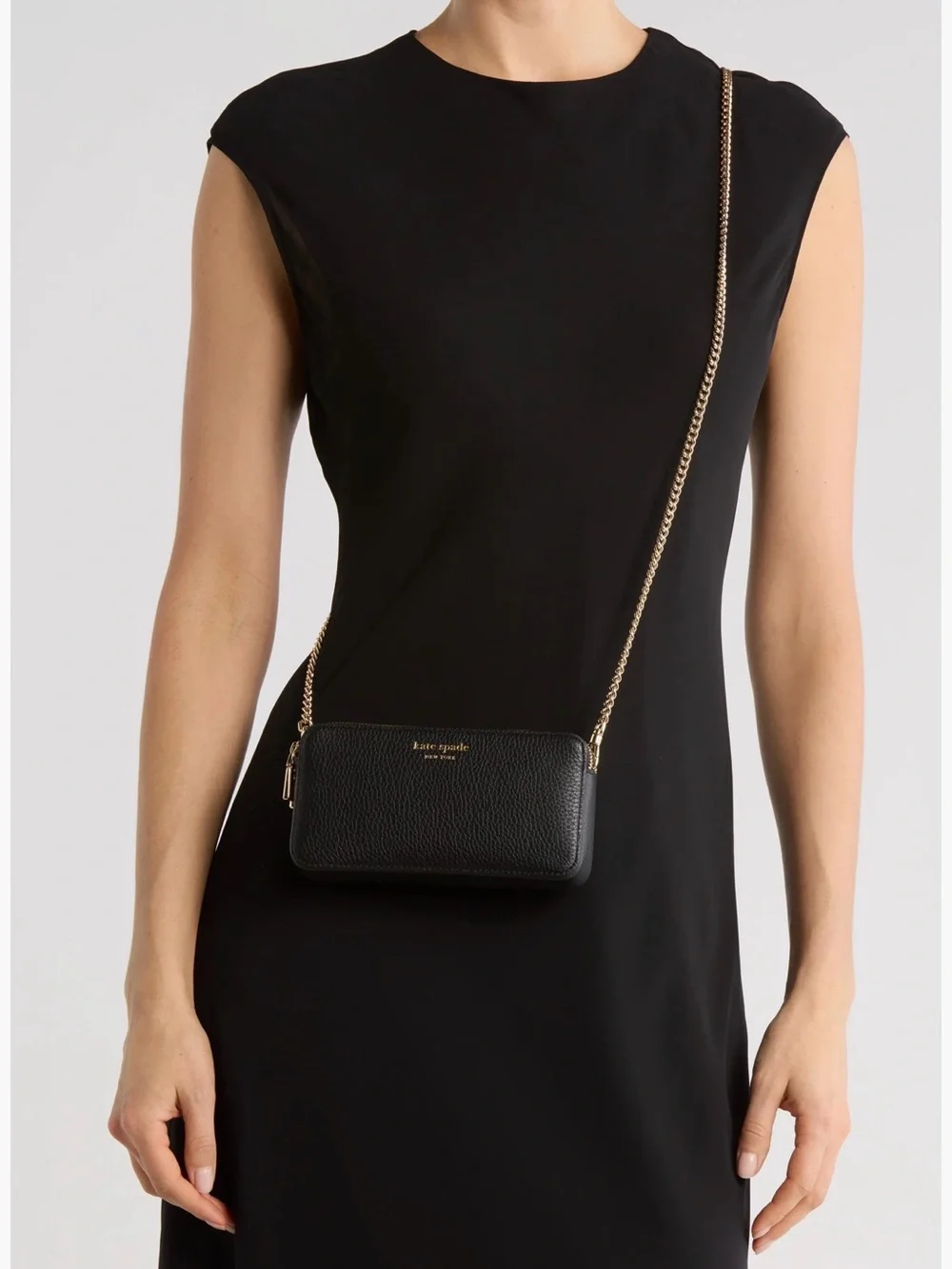 kate spade Black Pebbled Leather Crossbody with Gold Hardware